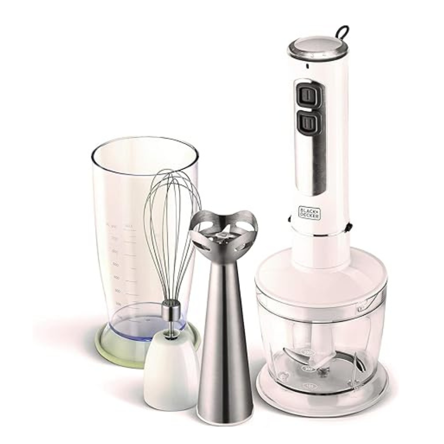 Black & Decker 400W 4 In 1 Stainless Steel Stem Hand Blender With Chopper and Whisk White SB4000-B5